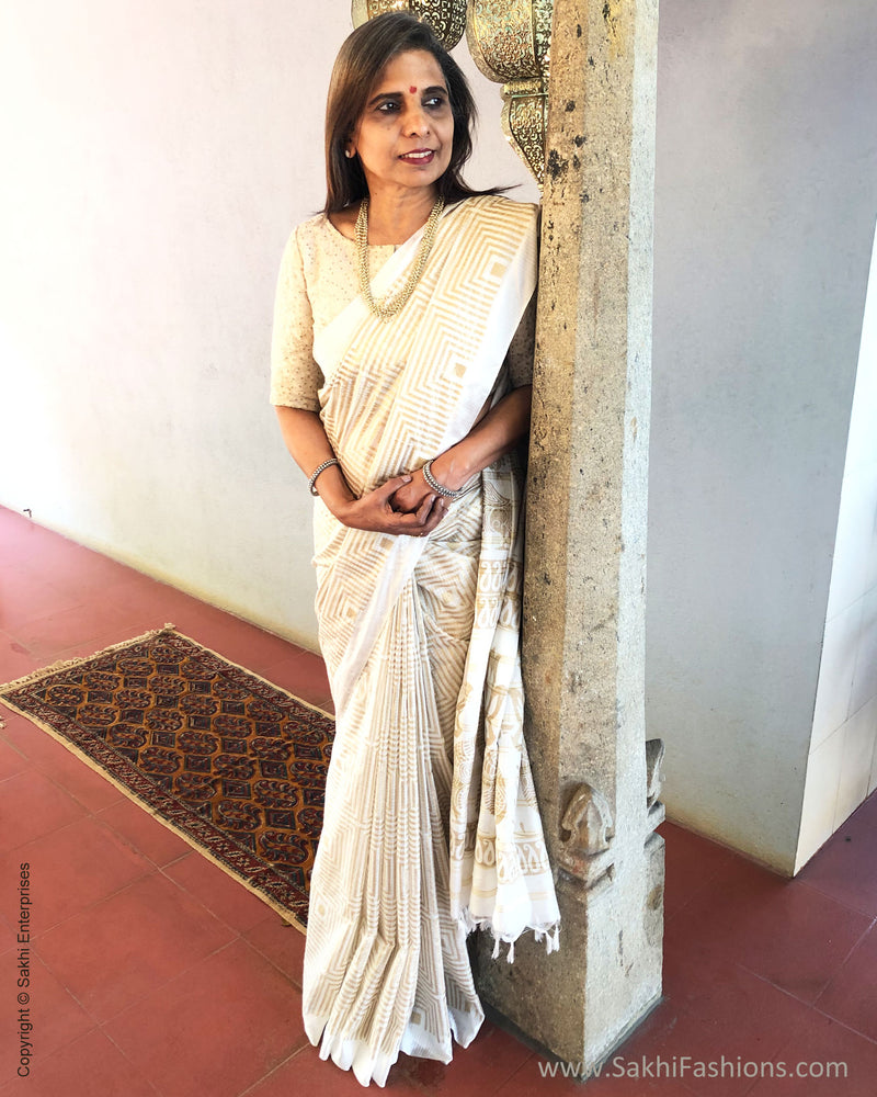 EE-S36034 Cream Gold Saree