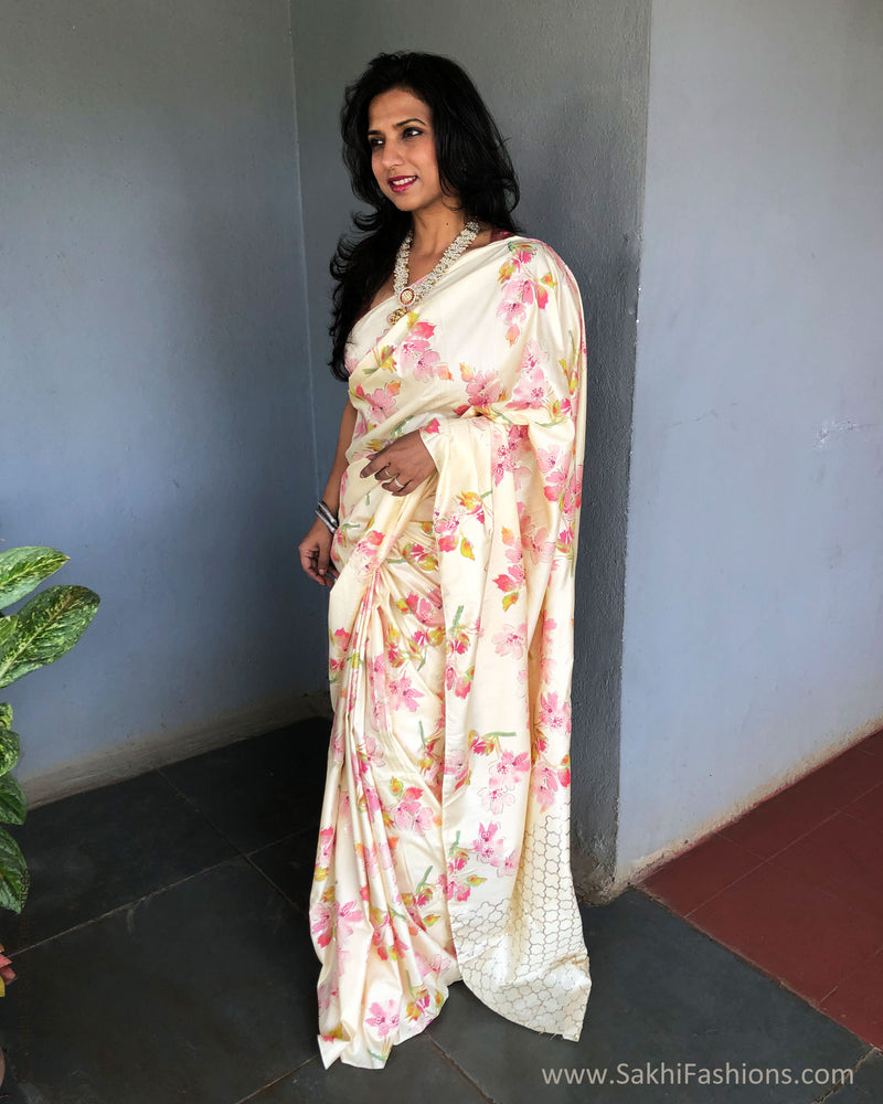 EE-S36045 Cream Flora Saree