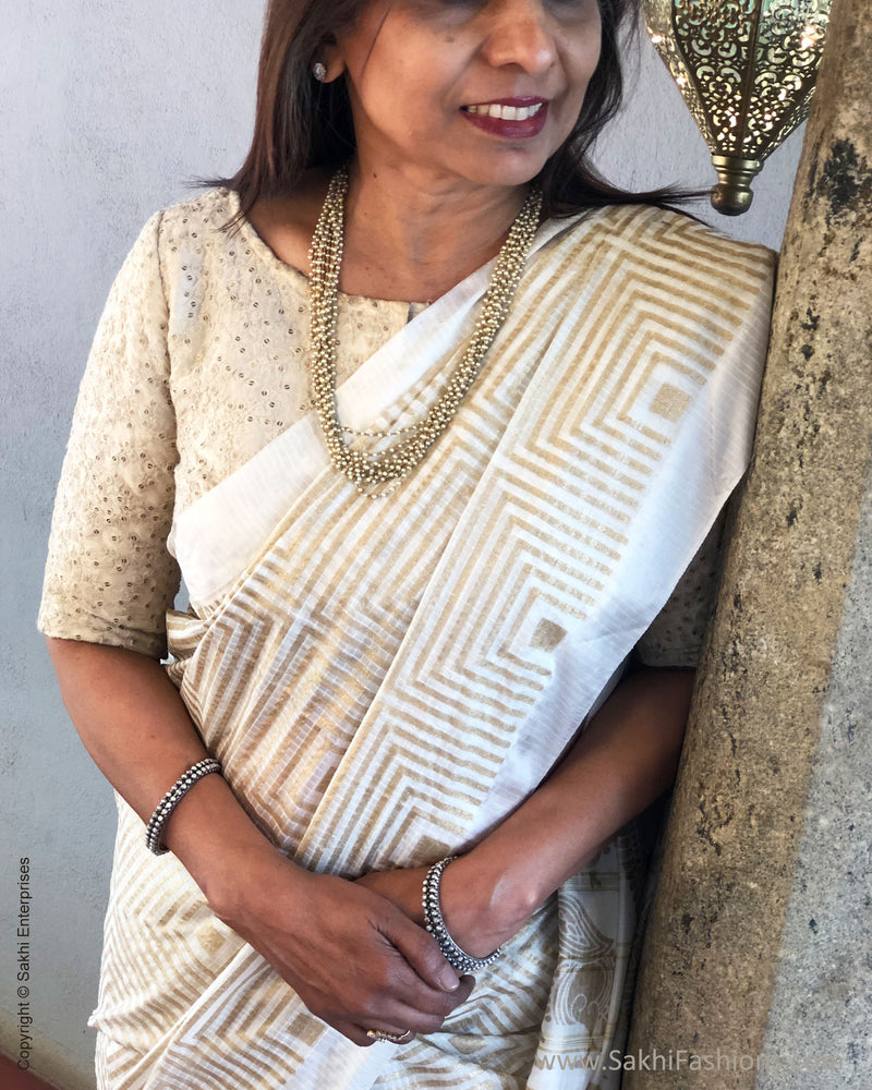 EE-S36034 Cream Gold Saree