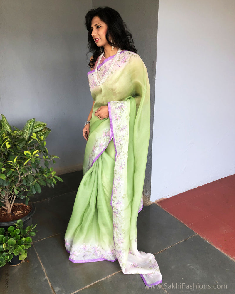 EE-S37282 Green Organza sari