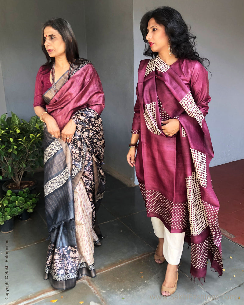 EE-S36391 Burgundy Tussar
