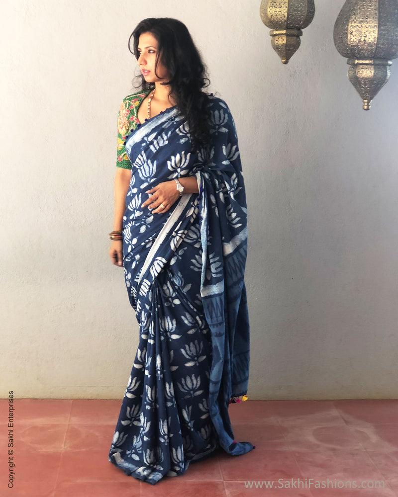EE-R20243 Indigo mul cotton Sari