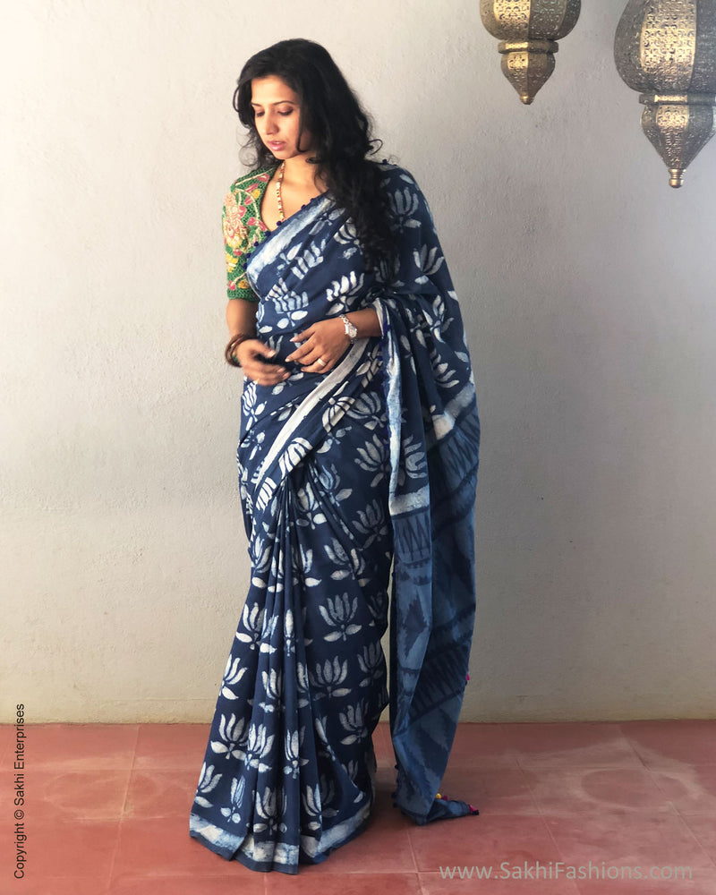 EE-R20243 Indigo mul cotton Sari