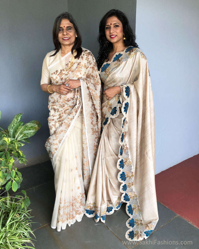 EE-S38279 Tussar Cutwork Sari