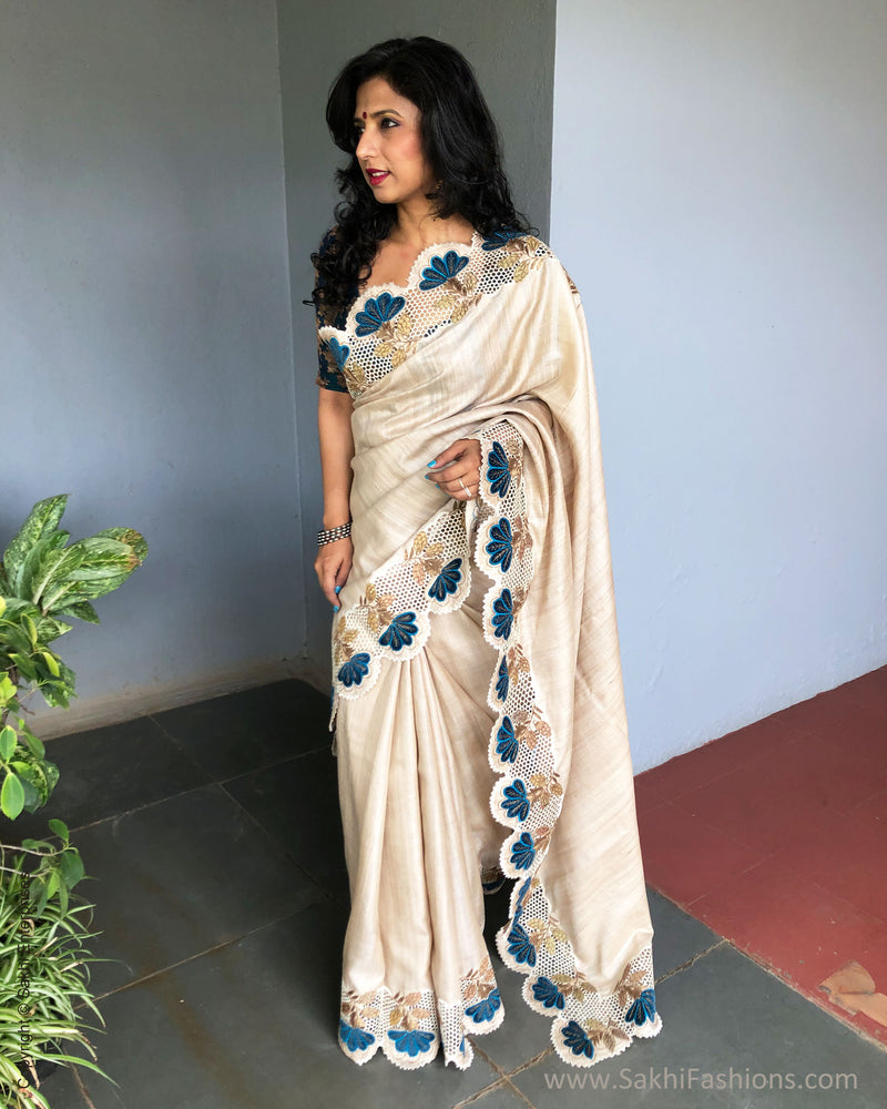 EE-S38279 Tussar Cutwork Sari