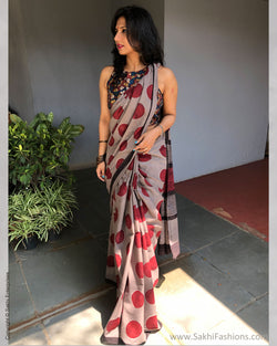 EE-S39076 Polka Grey cotton Sari