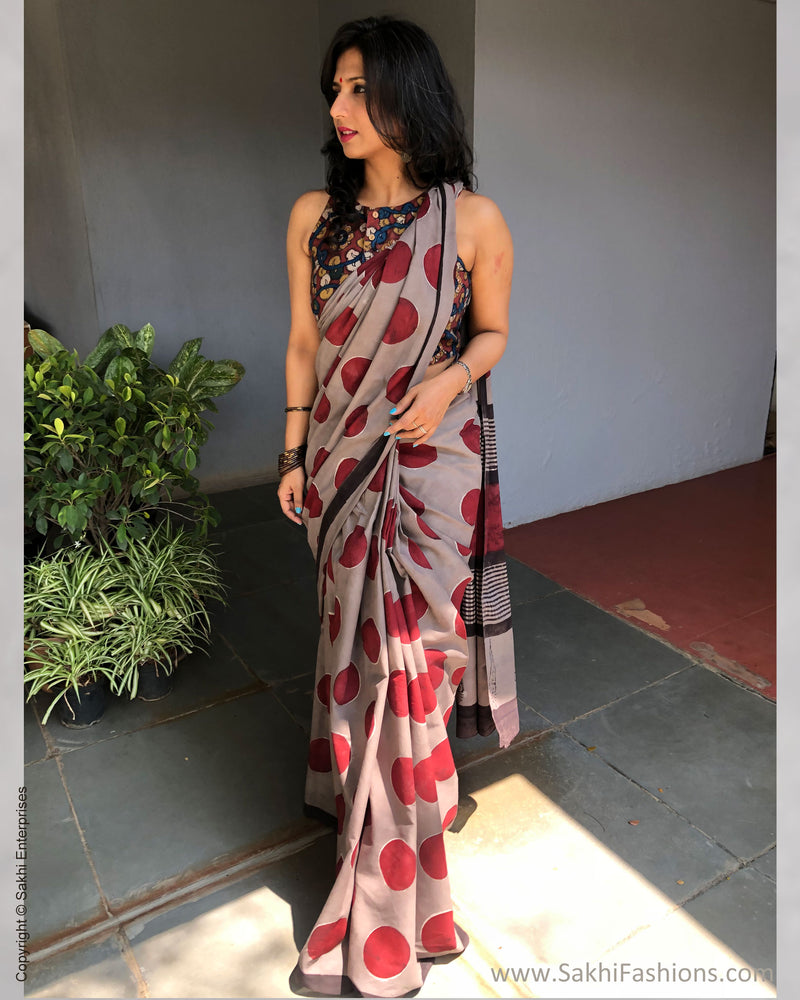 EE-S39076 Polka Grey cotton Sari