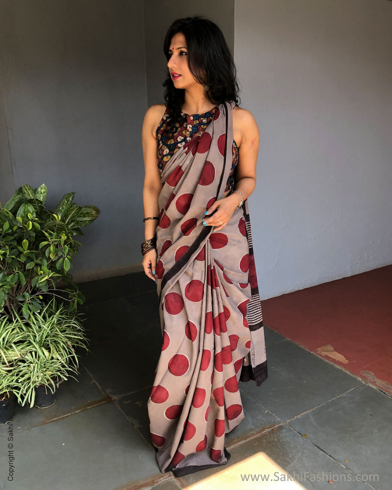 EE-S39076 Polka Grey cotton Sari