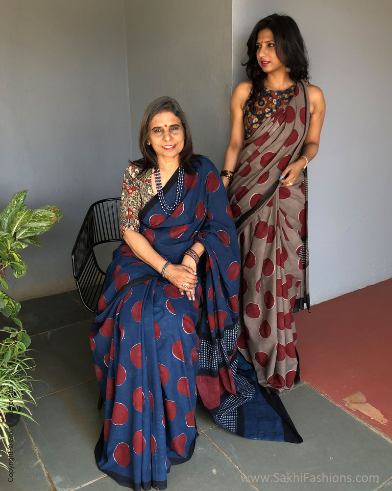EE-S39076 Polka Grey cotton Sari