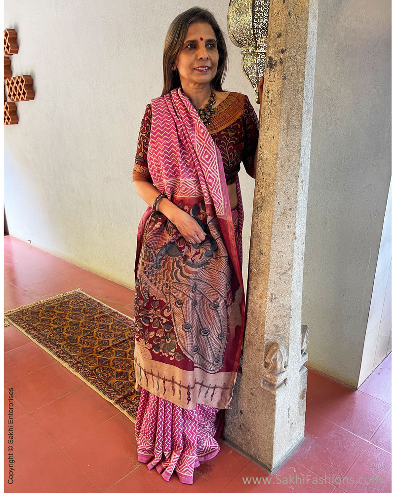 EE-S39613 Pink Chanderi Kalamkari