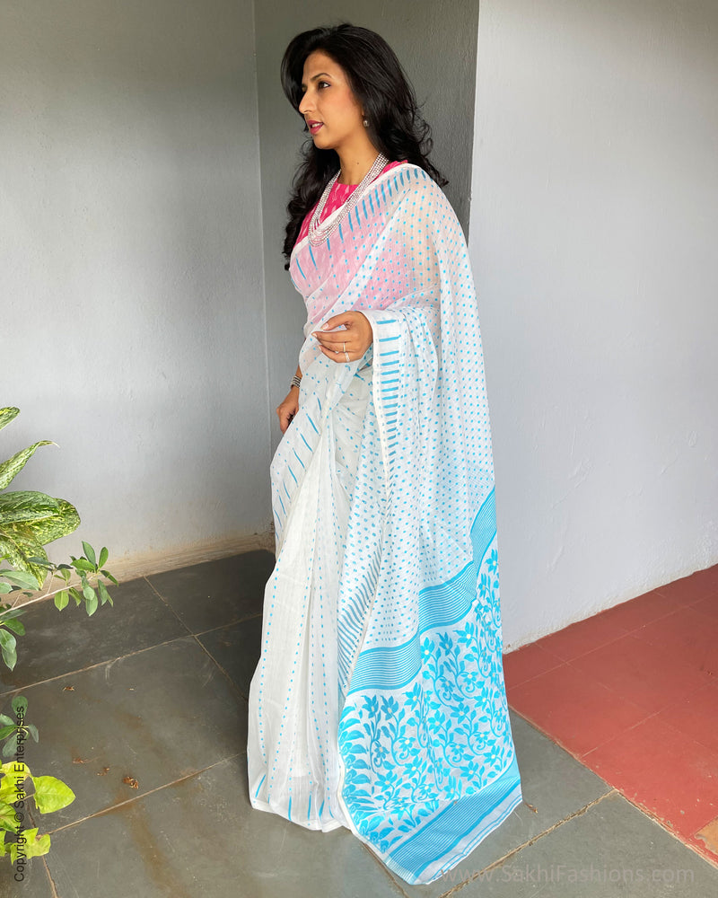 EE-S31173 Blue Cotton Saree