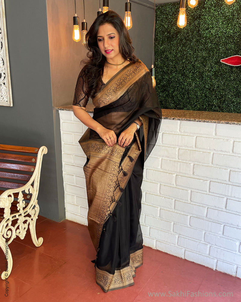 Black organza saree sale