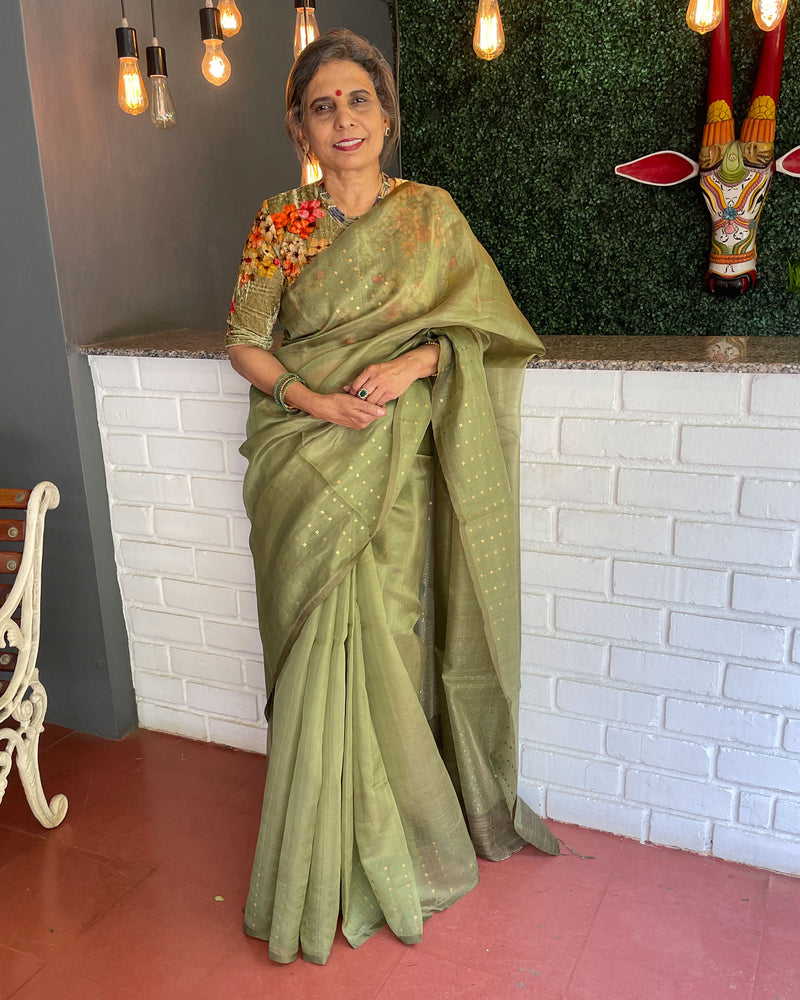 EE-S40082 Green sequin Sari