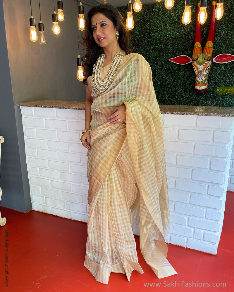 EE-S44221 Cream Check Chanderi