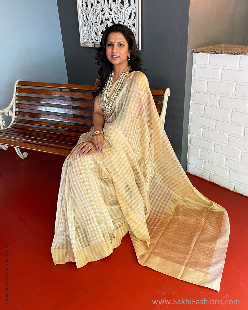 EE-S44221 Cream Check Chanderi