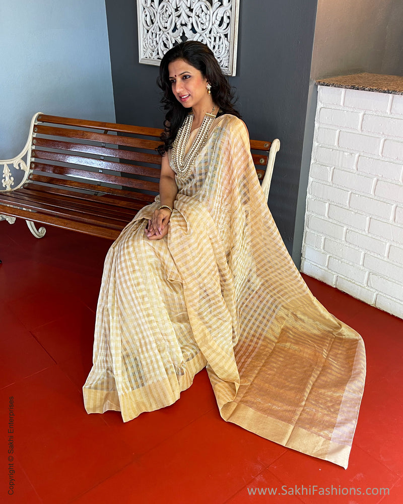 EE-S44221 Cream Check Chanderi