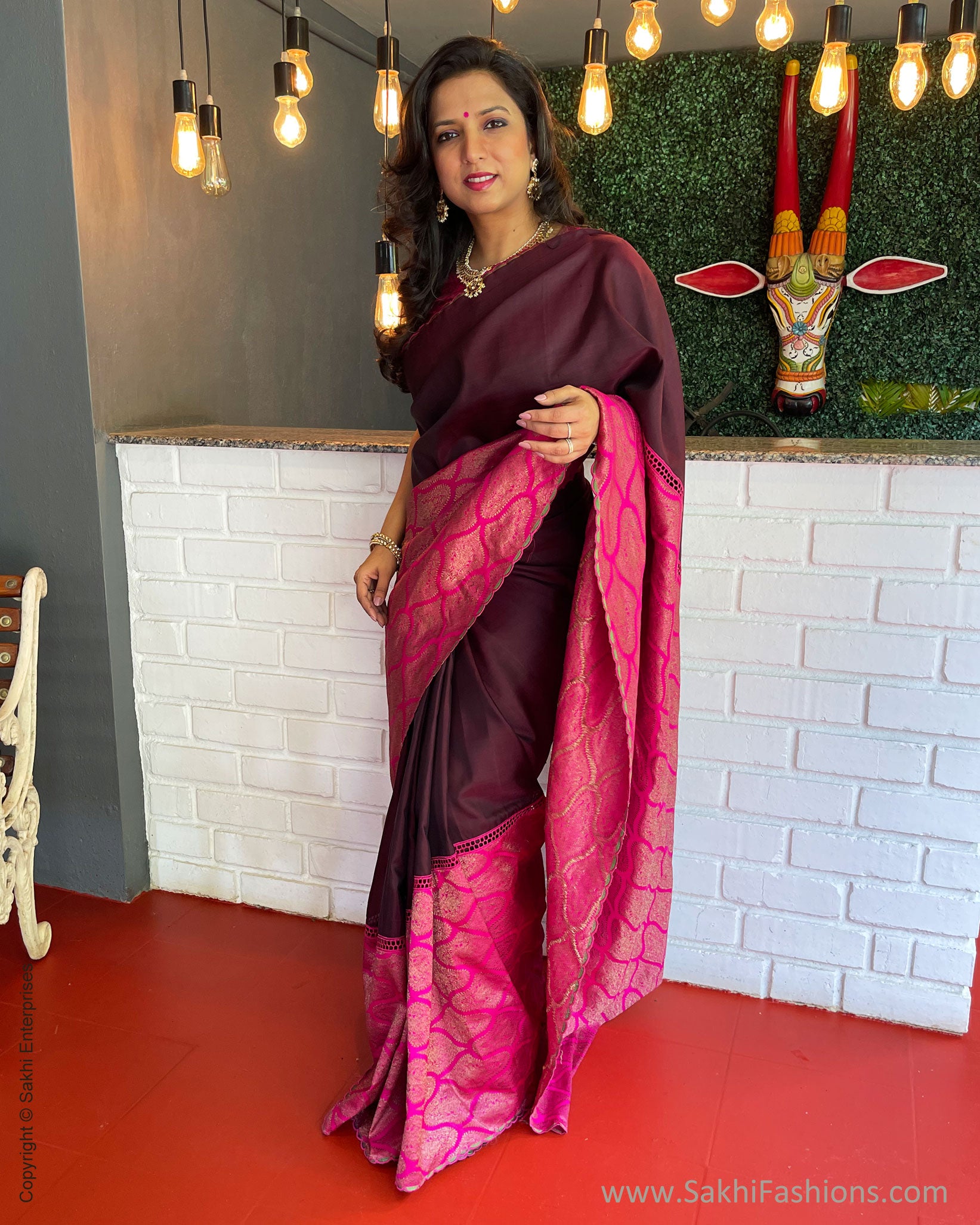 Pink Brown Kanchi Cutwork Saree | Sakhi Fashions – sakhifashions