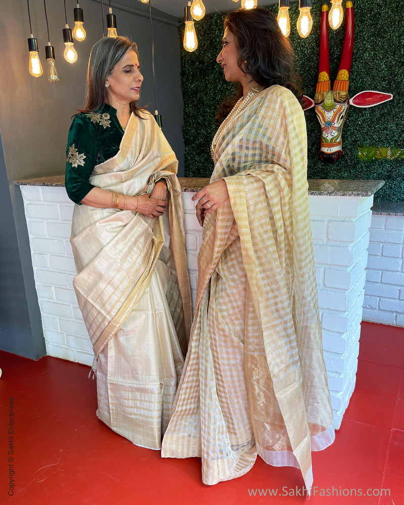 EE-S44221 Cream Check Chanderi