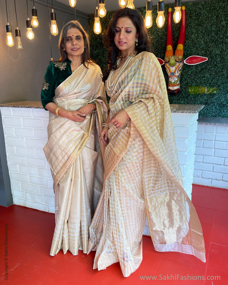 EE-S44221 Cream Check Chanderi