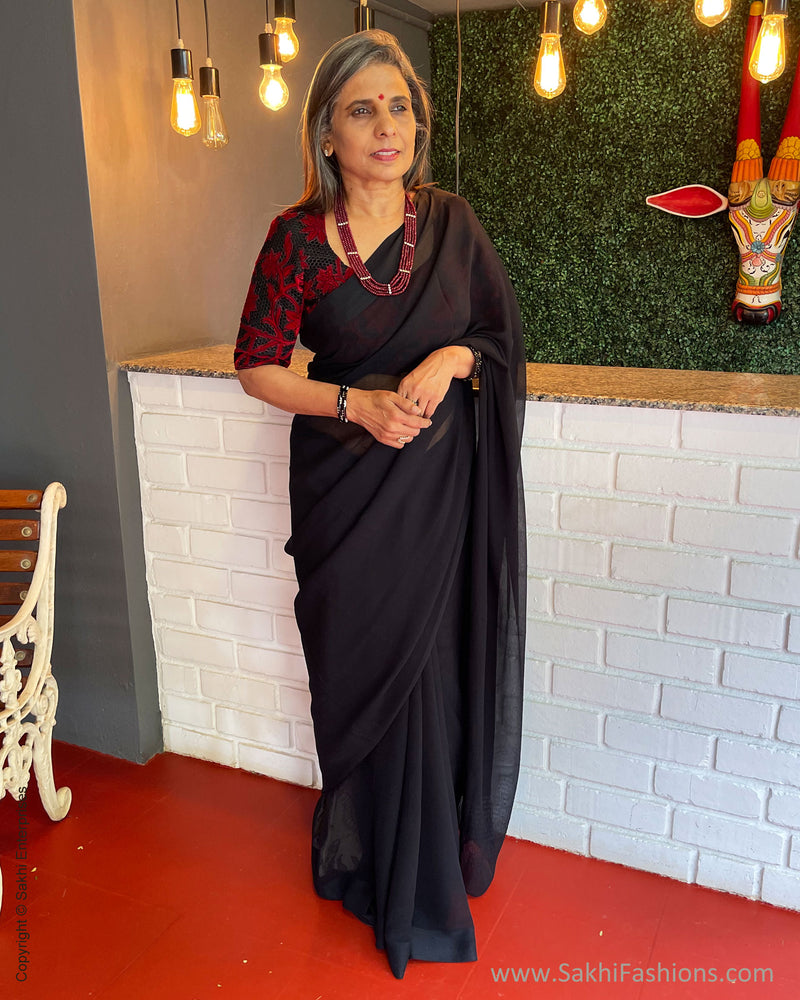 EE-S39216 Black Chiffon Sari