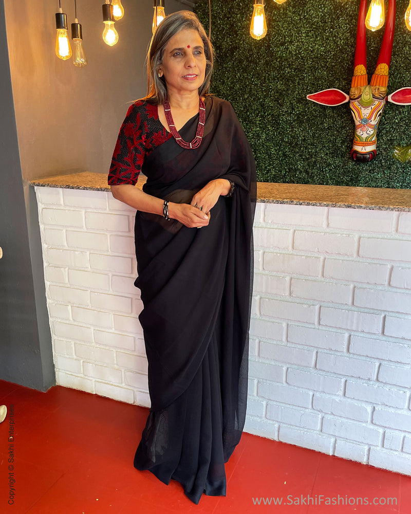 EE-S39216 Black Chiffon Sari