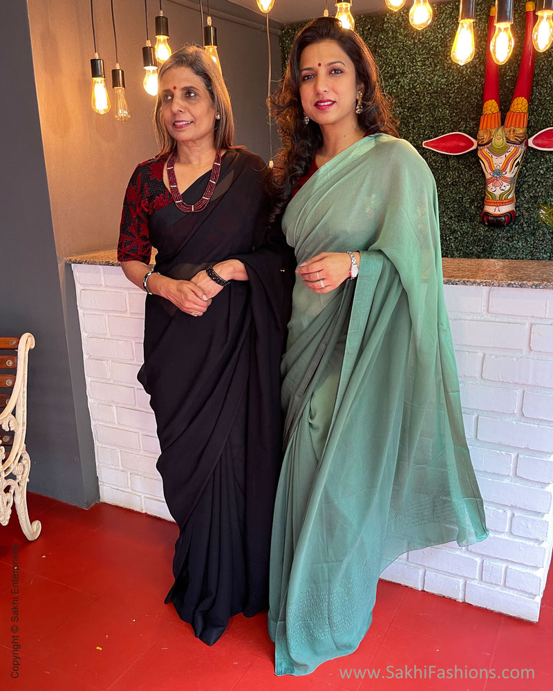 EE-S39216 Black Chiffon Sari