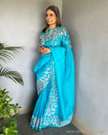EE-S46393 Turq Organza Saree