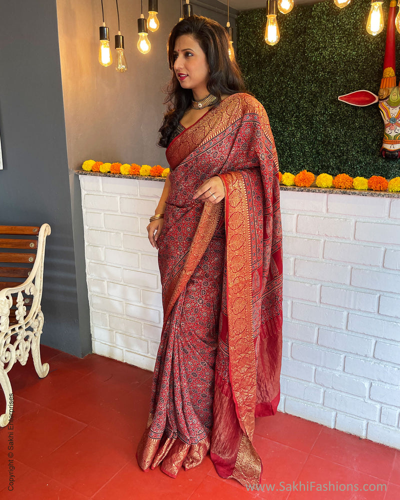 DP-Y01790 White Red Ajrakh Saree