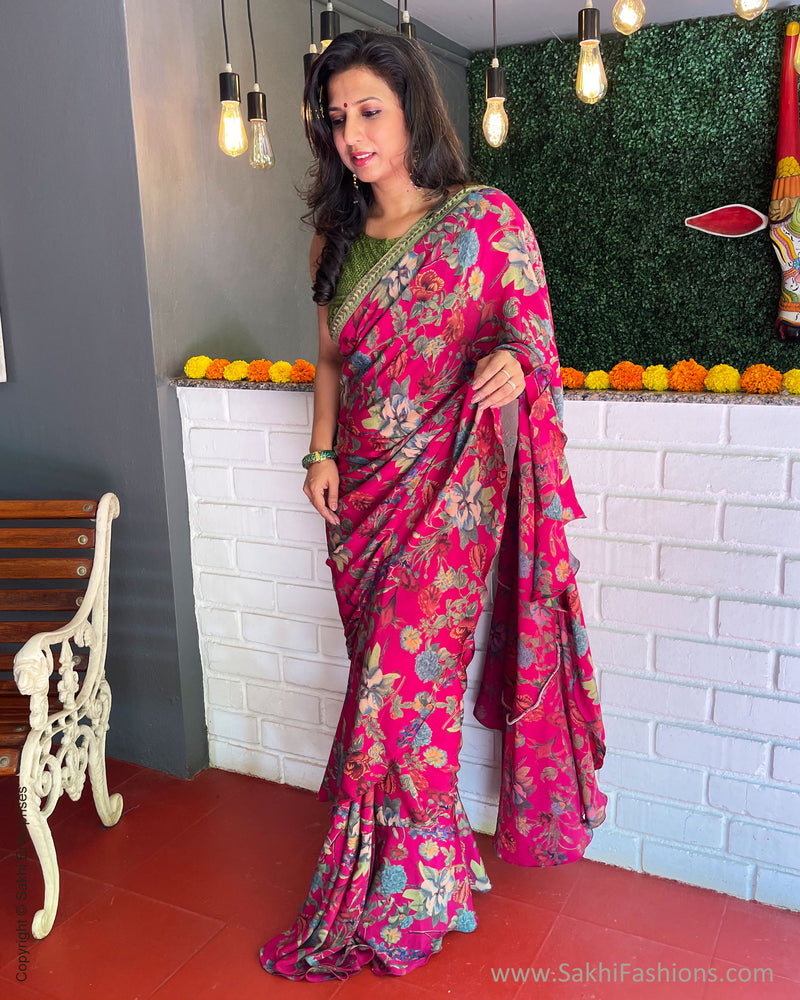 EE-S36687 Pink Ruffle sari