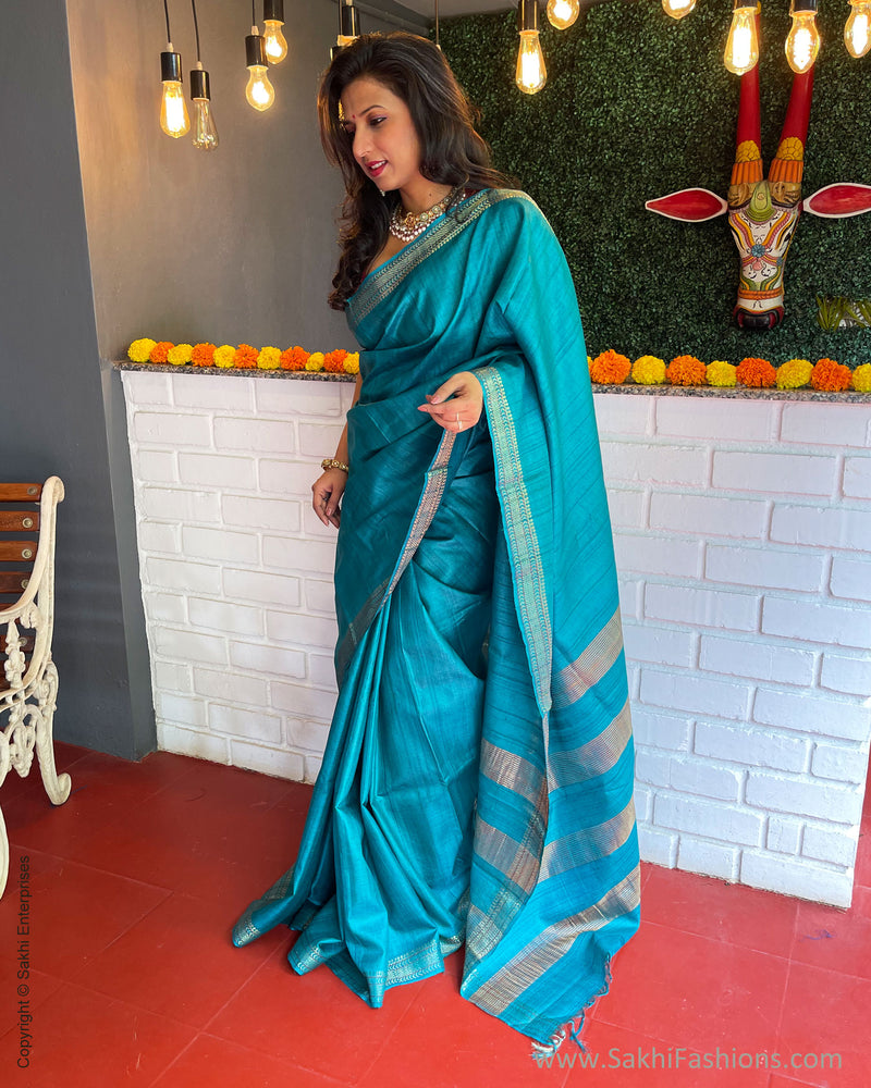 EE-S47332 Blue Tussar Sari