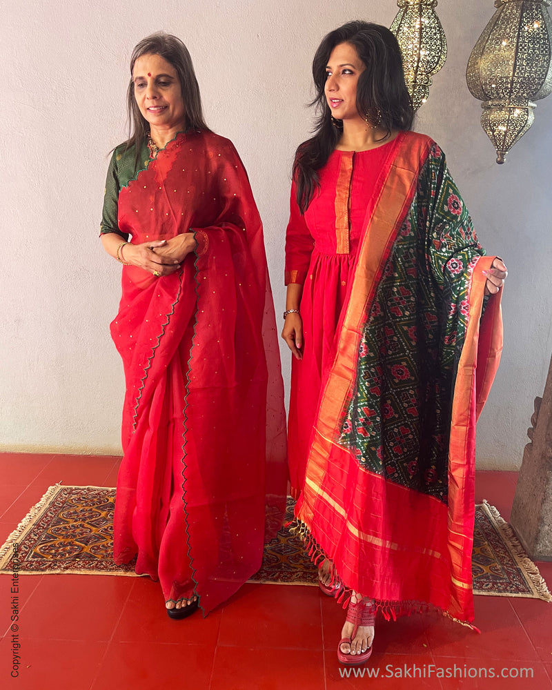 EE-S53120 Red Organza Sari