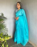 EE-S53121 Blue Organza Sari