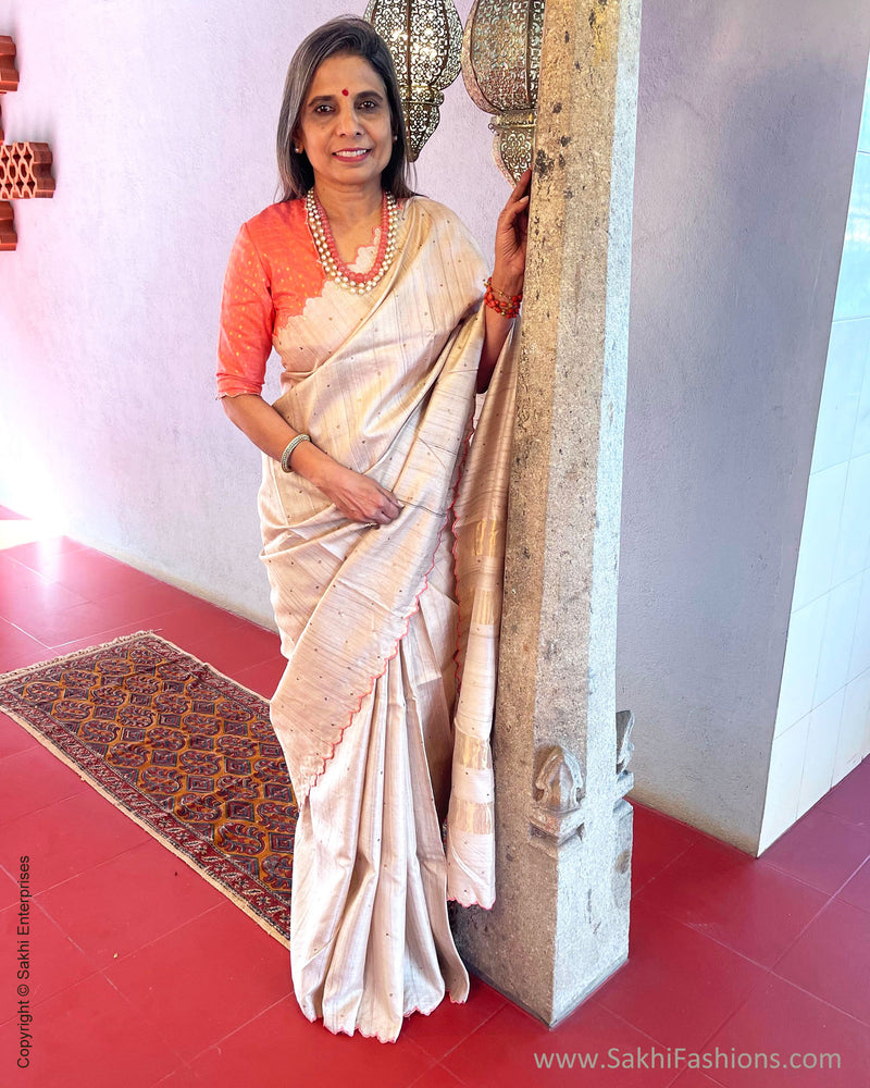 EE-S53122 Tussar scallop Sari