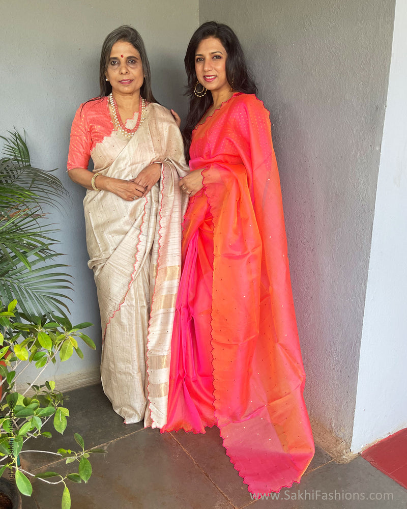 EE-S53122 Tussar scallop Sari