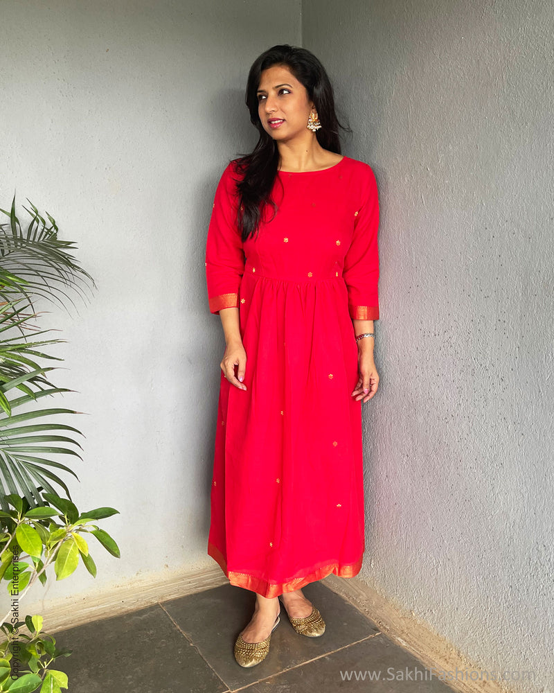 EE-S51551 Red Mangalgiri Dress
