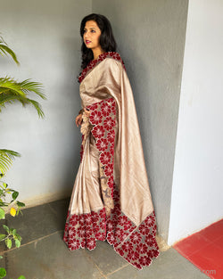 EE-S56096 Tussar Plum Cutwork