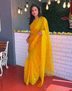 EE-S54566 Yellow Embroidery Sari