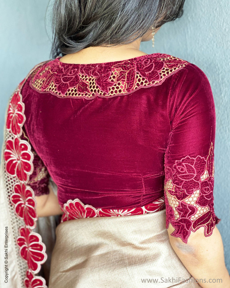 EE-S56096 Tussar Plum Cutwork