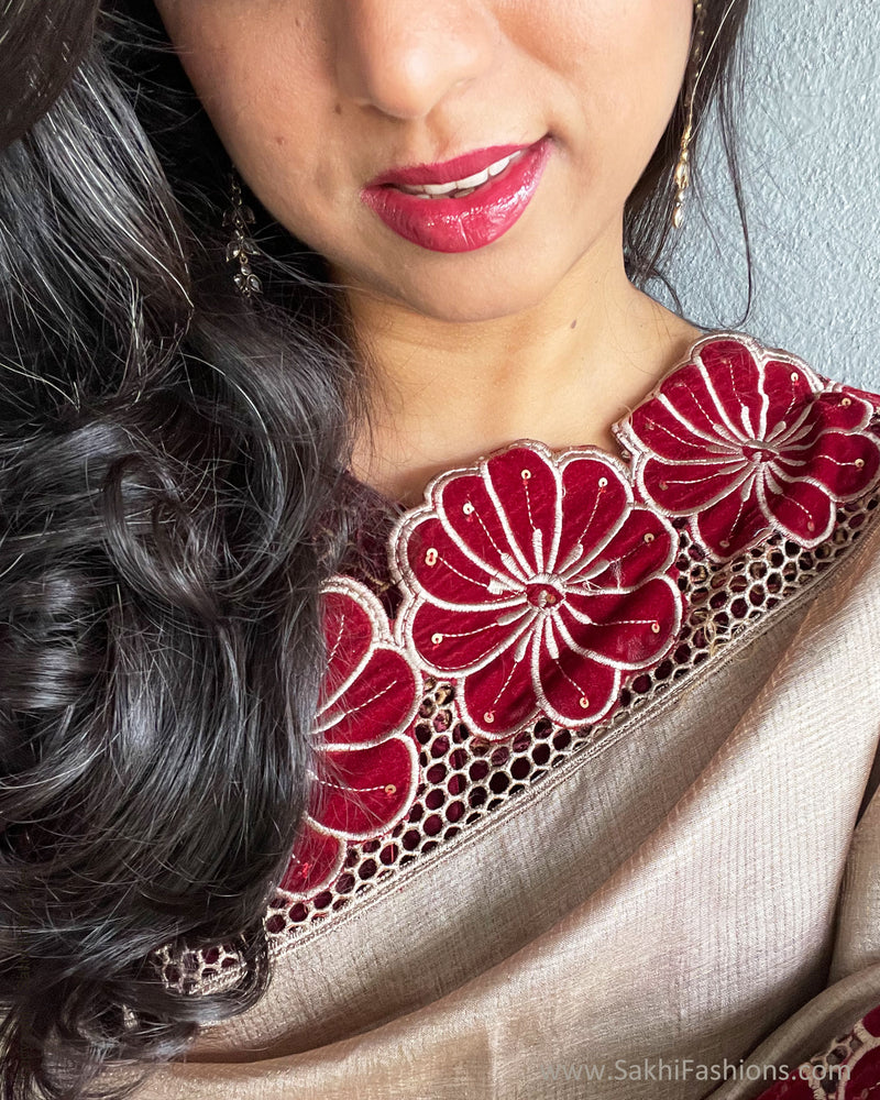 EE-S56096 Tussar Plum Cutwork