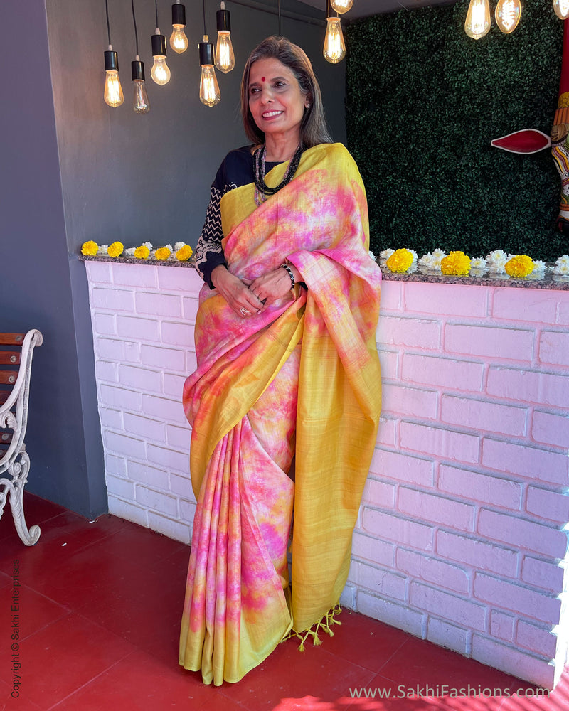 EE-S54593 Yellow Tiedye Sari
