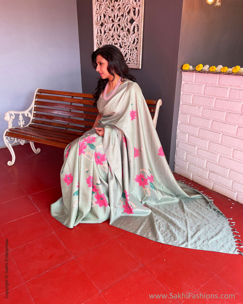 EE-S55382 Floral Mint Kanchi sari