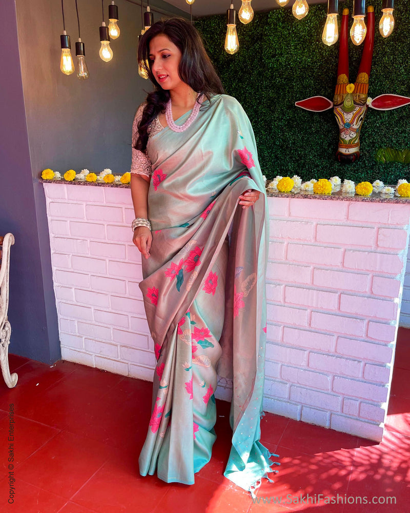 EE-S55382 Floral Mint Kanchi sari