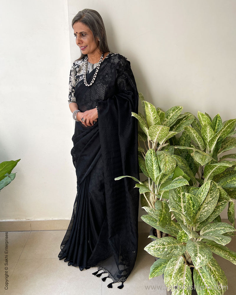 EE-S54143 Black Embroidery Sari