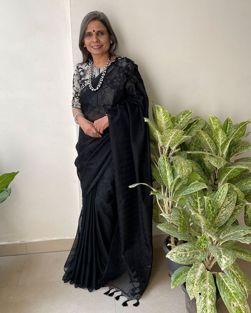EE-S54143 Black Embroidery Sari
