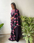 EE-S55380 Floral Black Kanchi sari