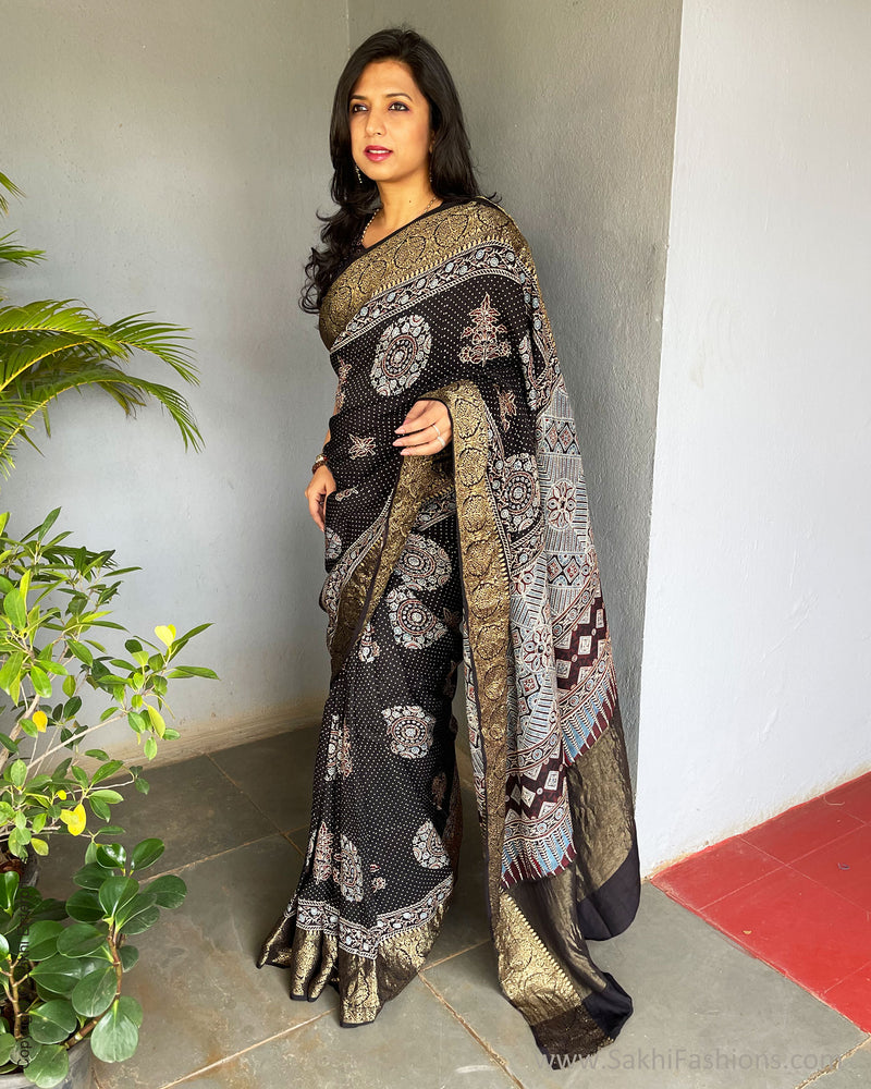 Black Ajrakh saree | Sakhi Fashions – sakhifashions