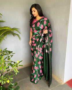 EE-S55379 Floral Green Kanchi sari – sakhifashions