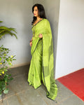 EE-S57132 Pure Linen Green Sari