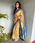 EE-S55035 Yellow Flora Tussar Sari