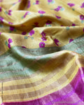 DP-S57614 Yellow Floral Tussar sari